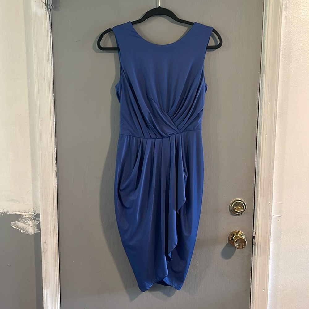 BCBGMaxAzria Royal Blue Draped Sleeveless Midi Dress